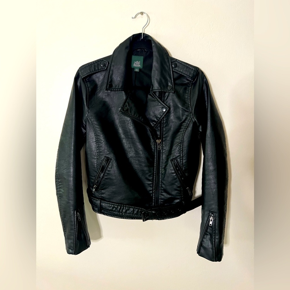 Imitation/Faux Leather Asymmetrical Moto Jacket